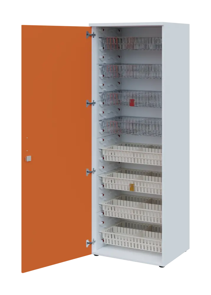 EUROMEDICA D - 66/M skříň léková boxová, 1-dveřová, levá, 1950x660x535, korpus bílý, dvířka mandarinka